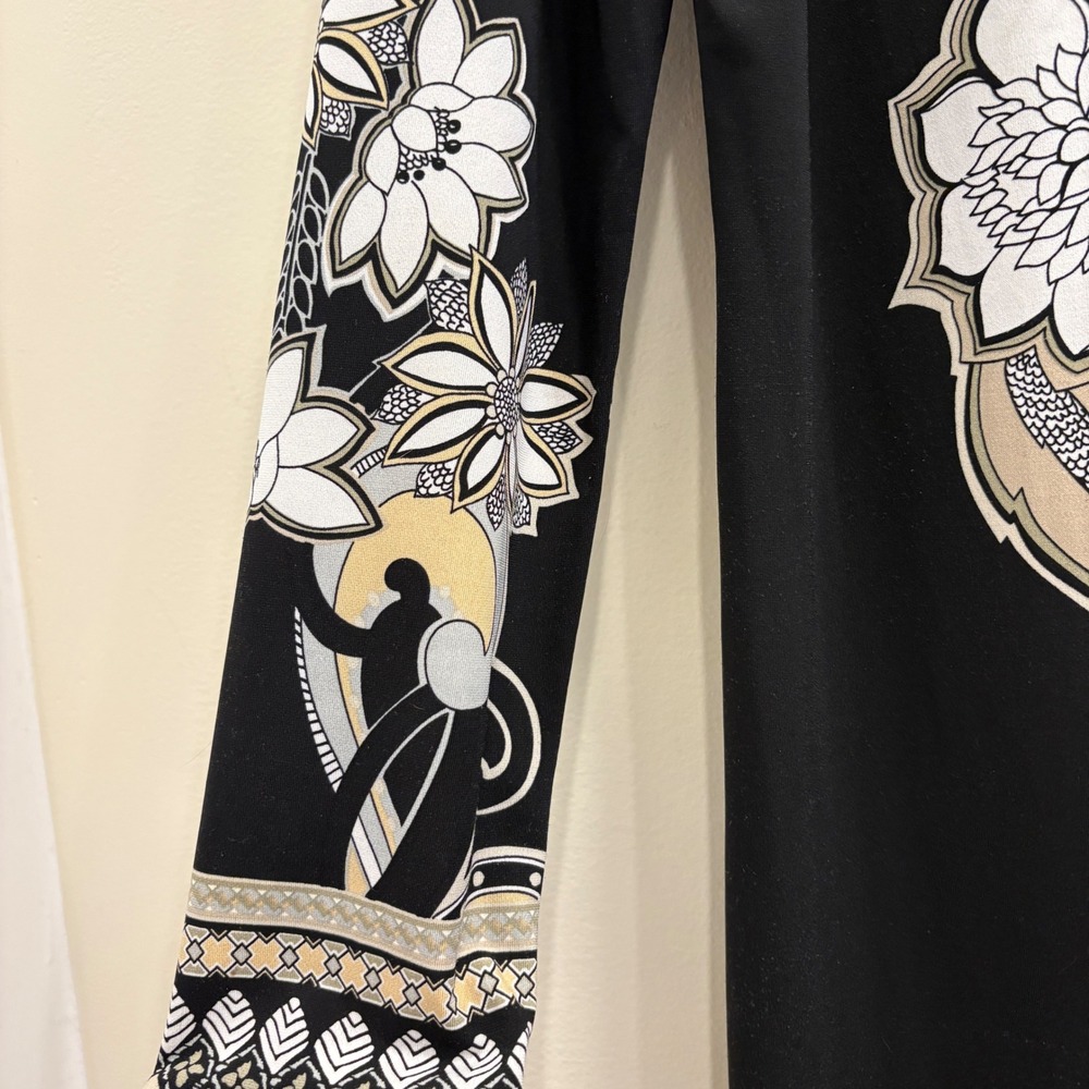 Hale Bob Black Gold Floral Medallion Beaded Tunic Stretch Jersey Shift Dress L - Picture 7 of 13